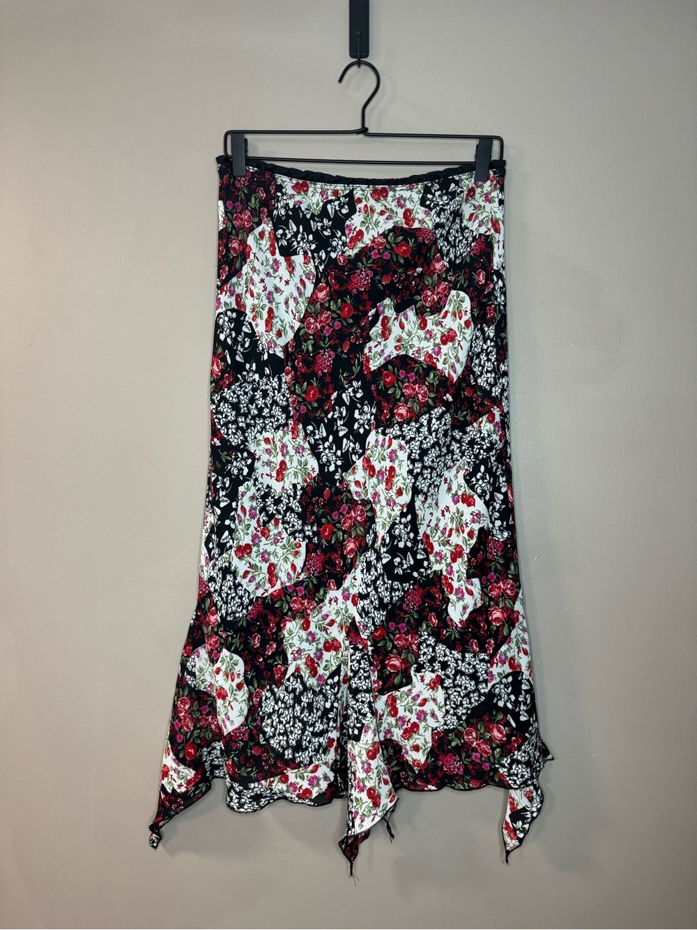 My Michelle Black, White & Red Floral Asymmetrical Midi Skirt